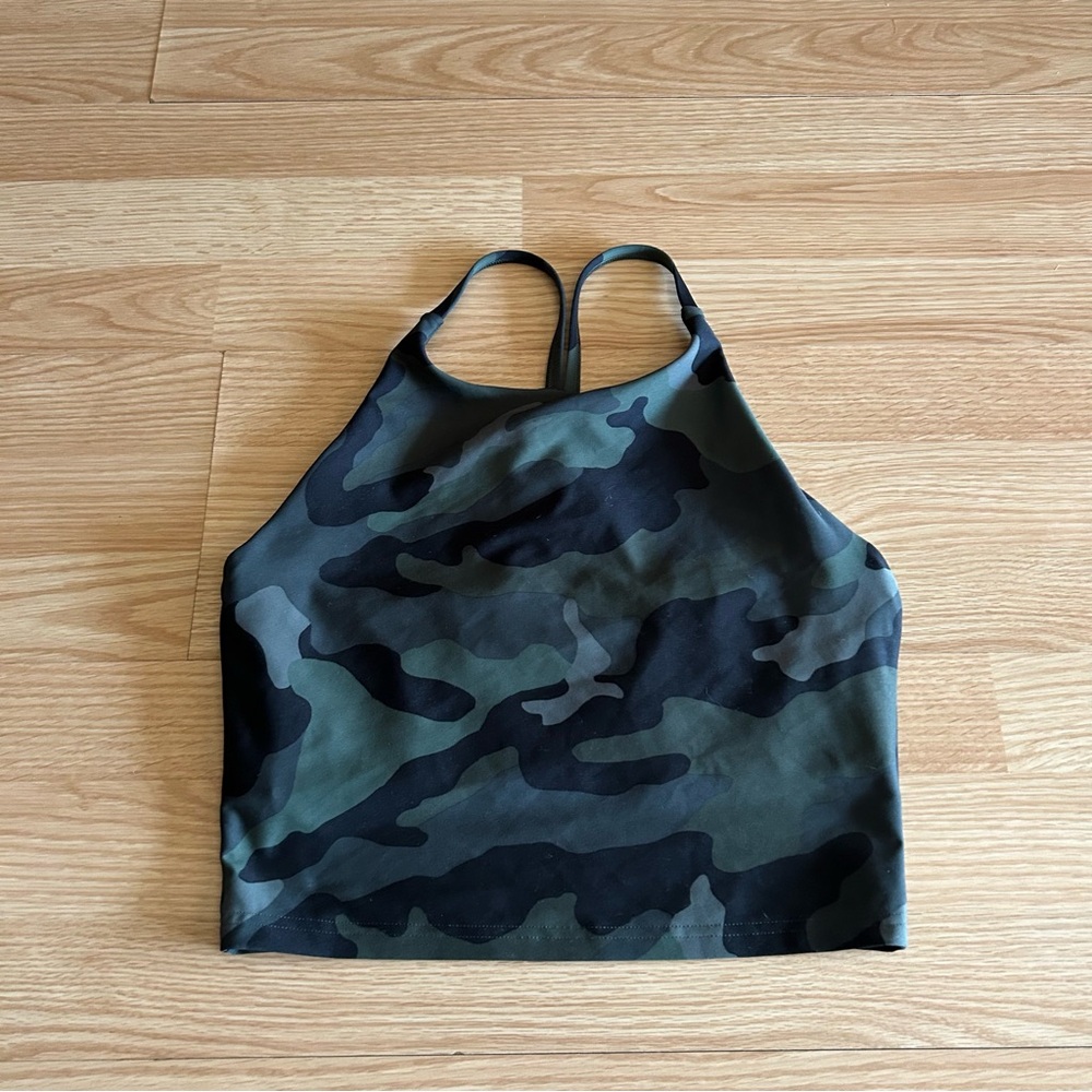 Old Navy Powersoft Green Camo Longline Sports Bra Medium